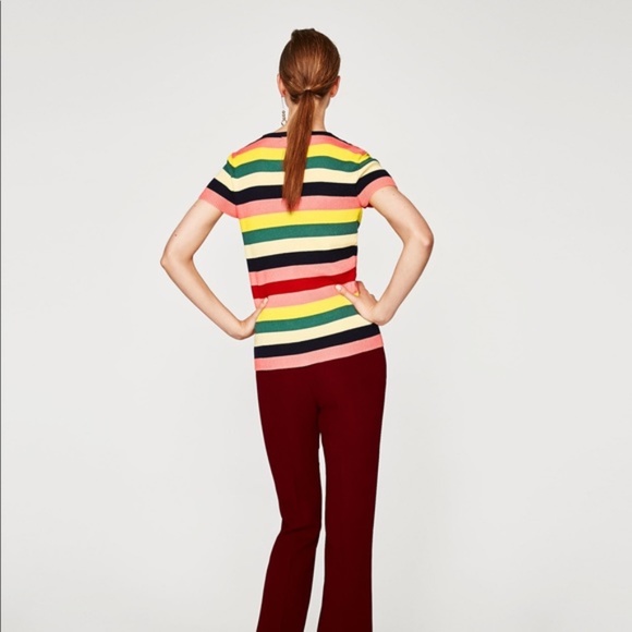 Zara Knit Short Sleeve Stripe Top - Picture 2 of 4
